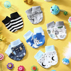 6 Pairs Newborn Baby Mittens No Scratch Gloves Infant Toddler Anti Scratch Essentials Unisex Cotton for 3-9 Months Girls Boys (Gray Series, Cool)