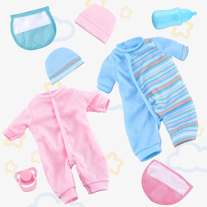 Toy Choi's Baby Doll Twin Baby Dolls 12 inch Soft Body 2 Dolls Playset with Rompers, Hat, Pacifier and Doll Bibs, Gifts for 1 2 3 4 5 Year Old Boys Girls, Toddlers and Kids