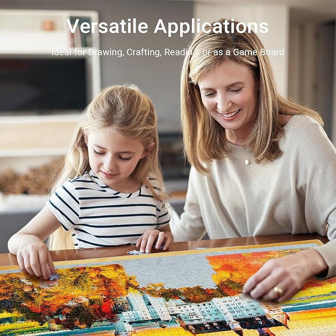 Wooden 2-in-1 Rotating & Tilting Puzzle Board for 1500 Pieces, 26"x36" Jigsaw Puzzle Table with Drawers, Cover & Lazy Susan, 60° Ergonomic Non-Slip Surface, Portable Board with 4 Sorting Trays