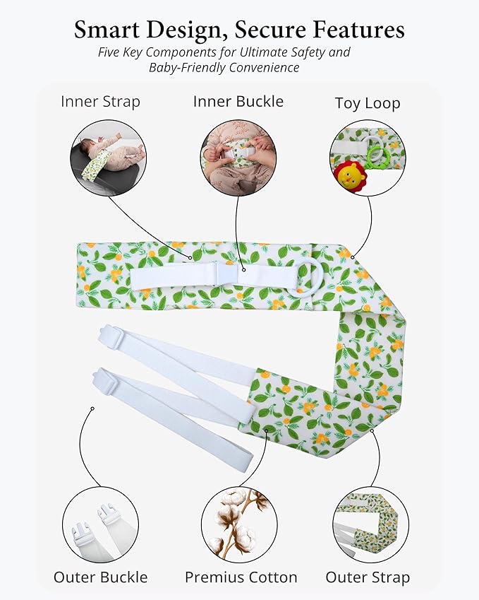 Changing Pad Strap – Soft, Adjustable & Secure Anti-Escape for Infants 0-24 Months. Universal Fit for Changing Pads & Changing Tables, Easy-Clean Fabric. Comfortable & Portable (Green)