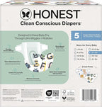The Honest Company Clean Conscious Diapers for Delicate Skin | Up to 100% Leakproof | Hypoallergenic, Fragrance Free | Gender Neutral | Club Box, Size 5 (27+ lbs), 44 Count (Prints May Vary)
