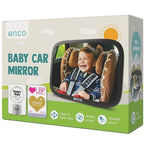 Onco Baby Car Mirror Rear Facing - Double Award-Winning Convex Car Mirror for Baby, 100% Shatterproof & Shakeproof with 360° Rotation, Newborn Essentials (9.6 x 6.9 in)