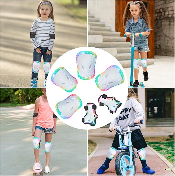 Kids Knee and Elbow Pads Set, 7 in 1 Skating Protective Gear for Skateboard, Roller Skating, Scooter, Cycling, 3-8 Years