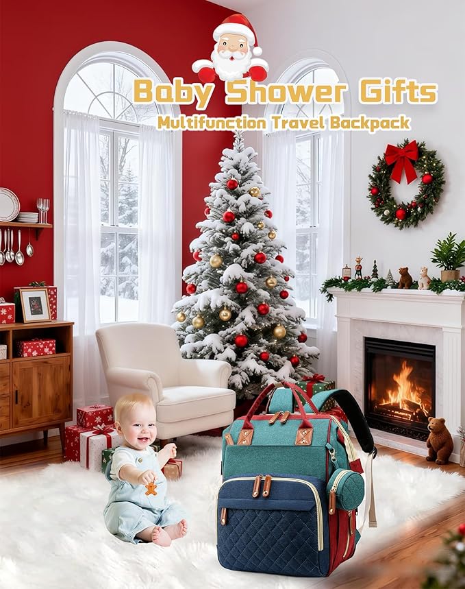 Diaper Bag with Changing Station, Waterproof 3 in 1 Diaper Backpack with Foldable Changing Pad, Baby Registry Search &Baby Shower Gifts - Newborn Essentials, Red-Green-Blue