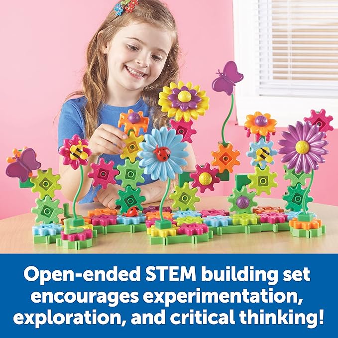 Learning Resources Gears! Gears! Gears! Build & Bloom Building Set - 116 Pieces, Ages 4+, STEM Activities, Fine Motor Skills, Toddler Explorer Kit, Science and Construction