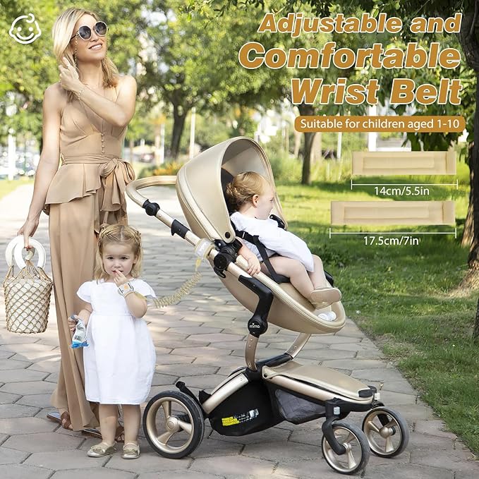 Zooawa Toddler Leash 2Pack, Toddler Kids Harness Anti Lost Wrist Link with Magnetic Lock, Reflective Safety Walking Harness Wristband Leashes for 2,3,4 Years Old Boys Girls, Black + Gold