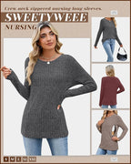 3 Pack Women's Nursing Long Sleeve Tops Breastfeeding Thermal Sweaters with Hidden Zipper Maternity Ribbed Shirts