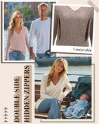 3 Pack Women's Maternity Nursing Tops, V Neck Breastfeeding Sweaters Long Sleeve Hidden Zipper Shirts