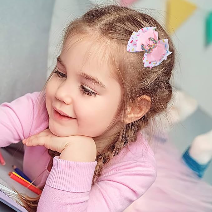 Sprinkle Confetti Hair Bow - First Birthday Pink Party Decoration for Baby Girls, Ice Cream Theme 1st Birthday (3th Girls Hair Bow)