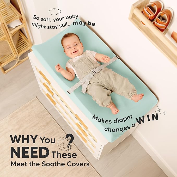 2-Pack Organic Changing Pad Covers for Girl, Boy, Neutral - 100% Cotton Changing Table Pad Cover, Soft Baby Nursery Diaper Changing Pad Sheets, Contour Changing Pads Liners, Change Pad Cover (Pastel)