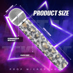 Sanwuta Fake Microphone Prop Sparkly Bling Rhinestones Plastic Play Microphone Pretend Glitter Bedazzled Mic for Cosplay Party Costume(Leopard)
