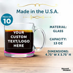 Custom Libbey Clear Glass Coffee Mugs 13 oz. Set of 10, Personalized Bulk Pack - Perfect for Coffee, Tea, Espresso, Hot Cocoa, Other Beverages - Pink Bottom