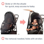 Stroller Sun Shade - Universal UV Protection Cover for Strollers Sunshade with See Through, Clip-On Sun Blocker, Sun Shield for Baby, Breathable Adjustable Fit, Full Coverage, L Black