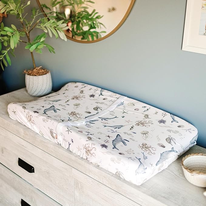 Baby Changing Pad Cover 2-Pack for Boys, Girls (Ocean Odyssey) - Premium Fitted Sheets Baby Diaper Changing Table Cover - Buttery Soft Cotton Blend