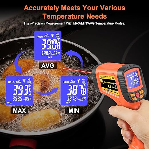 -58°F to 2732°F Digital Infrared Thermometer Gun, 50:1 Distance Ratio Laser Temperature Gun with MAX/MIN/AVG Measure and Alarm, Heat IR Temp Gun for Cooking, Griddle, HVAC, Industrial Forging