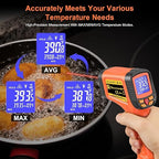 -58°F to 2732°F Digital Infrared Thermometer Gun, 50:1 Distance Ratio Laser Temperature Gun with MAX/MIN/AVG Measure and Alarm, Heat IR Temp Gun for Cooking, Griddle, HVAC, Industrial Forging