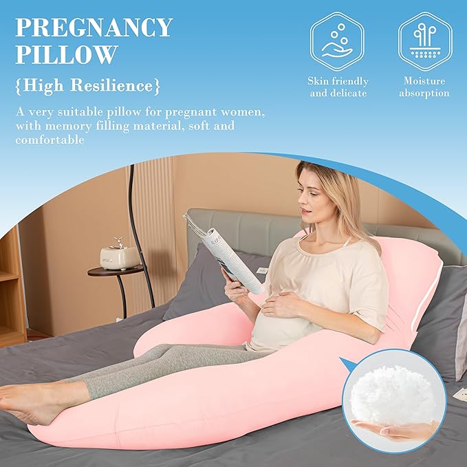 Cute Castle Cooling Cover Pregnancy Pillows, Soft U-Shape Maternity Pillow with Removable Cover - Full Body Pillows for Adults Sleeping - Pregnancy Must Haves - Jumbo 57 Inch - Pink