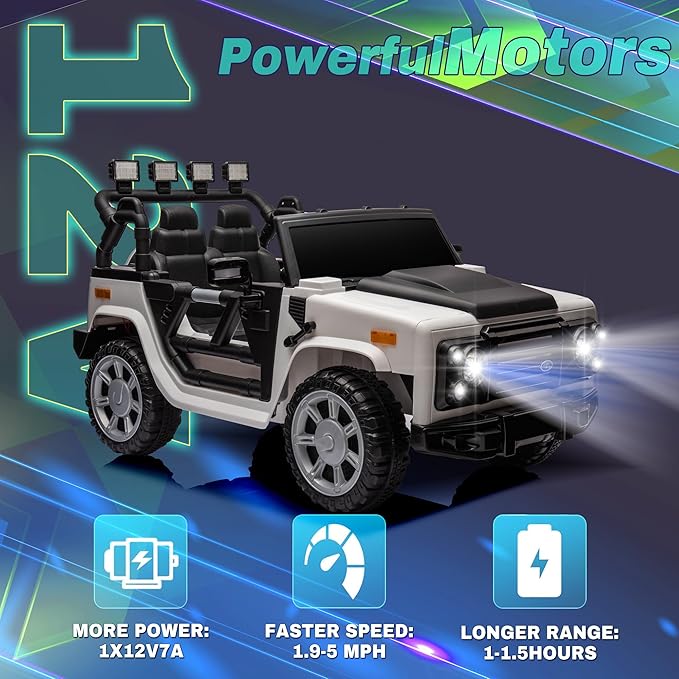 12V SUV 5MPH 2-Seater Ride on Toys, Ride-on Truck Toy w/Parent Remote,4W/2D 3-Speed Kids Electric Vehicles with Motor,Spring Suspension,LED,Music (12V Electric Ride on Truck SUV)