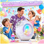 Bubble Machine, Automatic Bubble Maker Rechargeable, 15000+ Big Bubbles per Min, Colorful LED Lights, 90° 360° Rotatable Portable Electric Bubbles Toy for Kids Toddlers, Outdoor Wedding Party Gifts