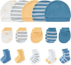 Newborn Baby Boy Girl Caps Mittens Socks Set Cotton Baby Essentials Accessories (Hats+Gloves+Socks)