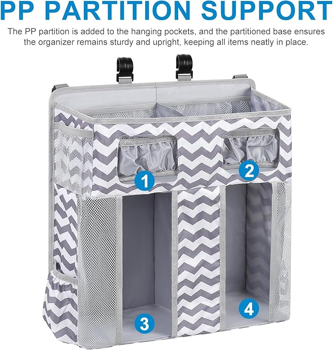 Accmor Changing Table Diaper Organizer, Hanging Diaper Caddy Organizer Stacker for Cribs Changing Table Playard Wall Baby Essentials Storage, Stripe