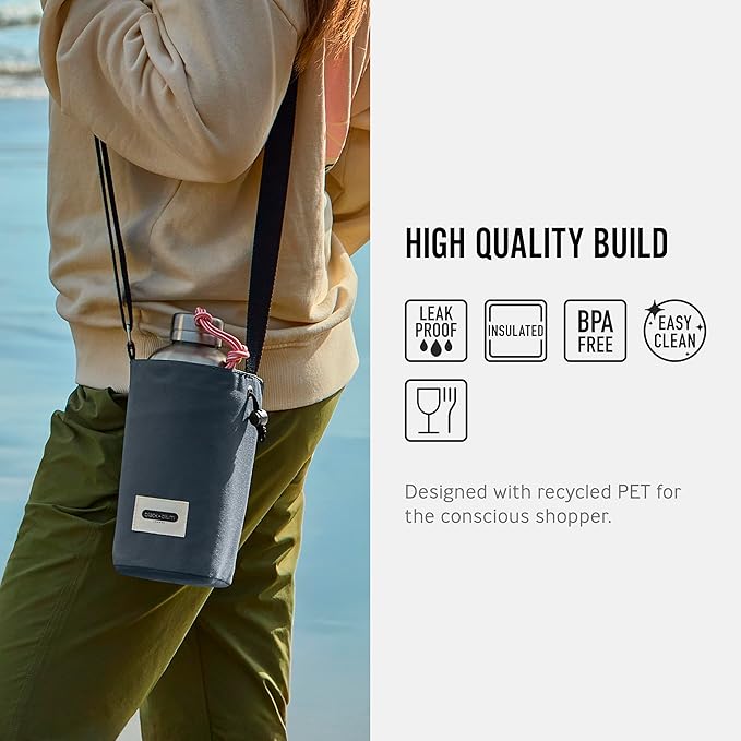 BLACK + BLUM Insulated Bottle Bag - Made with Recycled PET and BPA Free - Bottle Bag for On The Go, Slate