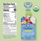 Gerber Toddler Food, Organic Banana Raspberry Yogurt with Vanilla Puree Pouch, Toddler Pouches, No Added Sweetener, No Artificial Colors or Flavors, 12-Pack