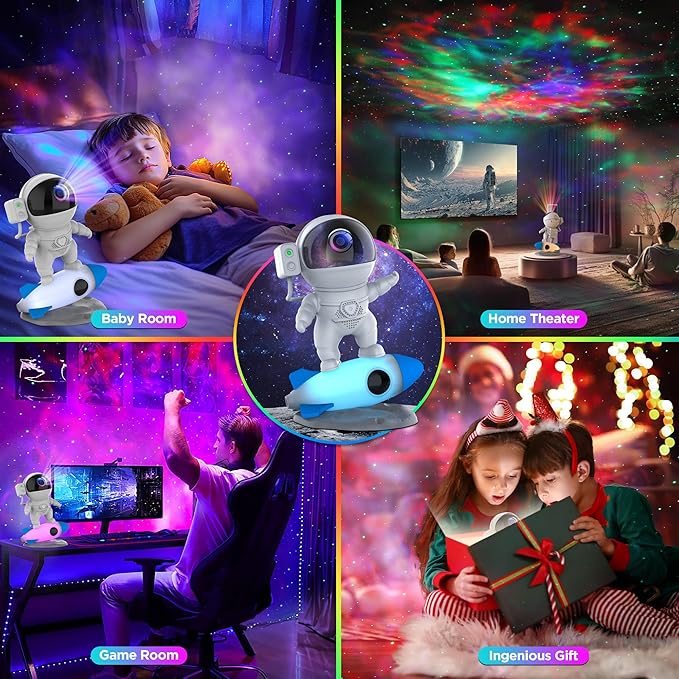 Astronaut Galaxy Projector for Bedroom, Star Projector Galaxy Light with App & Remote Control, White Noises, Bluetooth Speaker, Rocket Night Light for Kids, Ceiling, Gifts, Room Decor