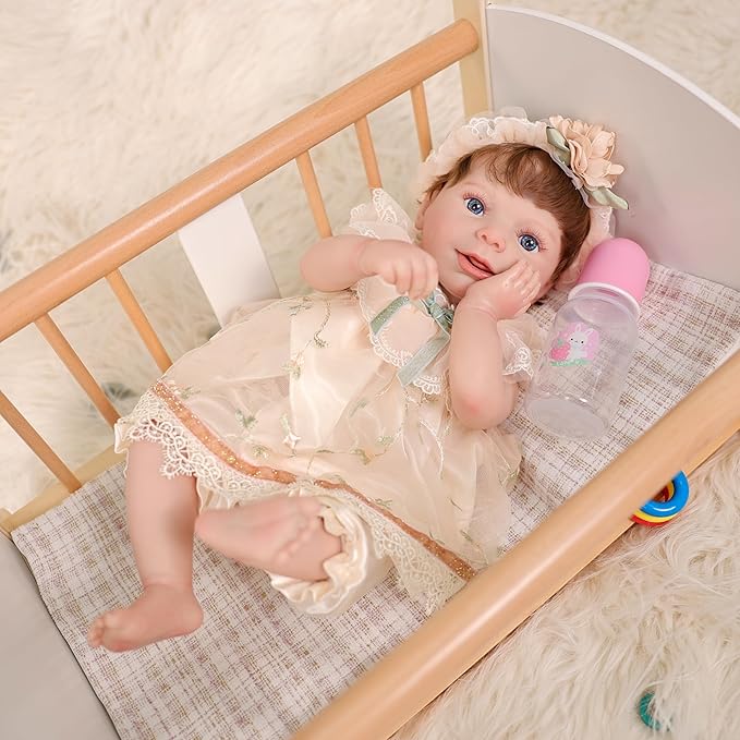 20-Inch Lifelike Reborn Baby Doll, Healing Mood Realistic Baby Doll with Cute Skirts, Poseable Smiling Full-Body Vinyl Baby Dolls for 3+ Ages, Collecting, Name Rosalie