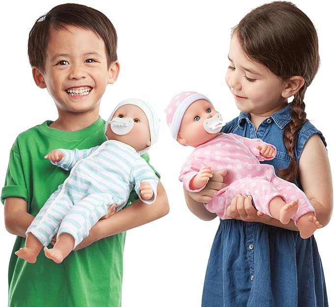 Melissa & Doug Mine to Love Twins Luke & Lucy 15” Light Skin-Tone Boy and Girl Baby Dolls with Rompers, Caps, Pacifiers - Twin Baby Dolls, First Baby Dolls for Toddlers 18 Months and Up