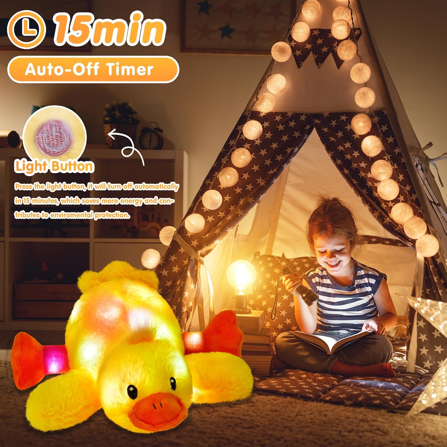 Glow Guards 12'' Light up Yellow Duck Stuffed Animal Soft LED Night Light Glowing Plush Toy Pillow Bed Sofa Birthday Children's Day for Toddler Kids