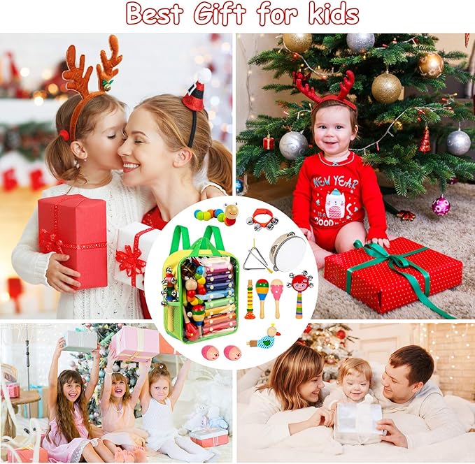 Kids Musical Instruments, 33Pcs 18 Types Wooden Percussion Instruments Tambourine Xylophone Toys for Kids Children, Preschool Education Early Learning Musical Toy for Boys and Girls