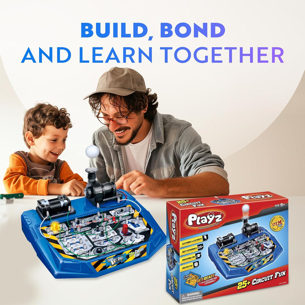 Playz Electrical Circuit Board Engineering Kit for Kids with 25+ STEM Projects Teaching Electricity, Voltage, Currents, Resistance, & Magnetic Science | Gift for Children Age 8, 9, 10, 11, 12, 13+