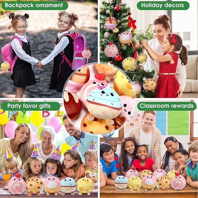 Libima 9 Pcs Mini Stuffed Animals Keychains 3.15 Inch Small Plush Cute Ornaments Bulk Toys for Baby Shower Birthday Party Decors Gift Bags Fillers Halloween Christmas Basket Stuffers(Desserts)