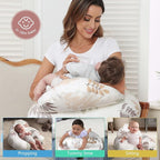Nursing Pillow for Breastfeeding, Breastfeeding Essentials for Newborn, More Support for Mom and Baby, with Adjustable Waist Strap and Removable Cotton Cover (Small Leaves)