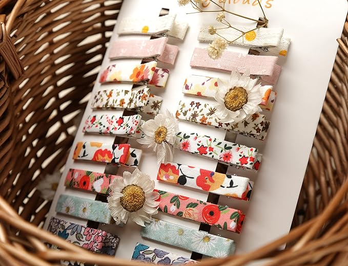 Hair Clips for Women and Girls,Assorted 40 pcs Flower Print and Netural Color Handmade Barrettes,Fully Lined Alligator Hair Accessories for All Age Gilrs Teens Kids by Fancy Clouds