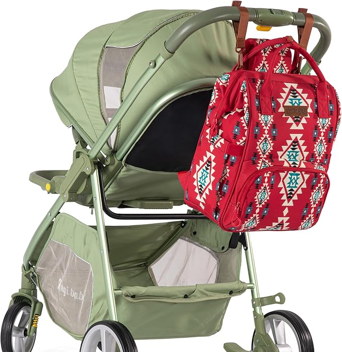 Wrangler Aztec Backpack Organized Daypack Travel Baby Bag with Stroller Strap and Side Bottle Pockets WG2204-9110BDY