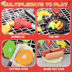 Kids Play Kitchen Toys, Kids BBQ Grill Kitchen Playset with Smoke, Sound & Light, Play Food Toys Cooking Set, 2-Layer Barbecue Outdoor Play Grill Toy Gift for Toddler Boys Girls 3-5