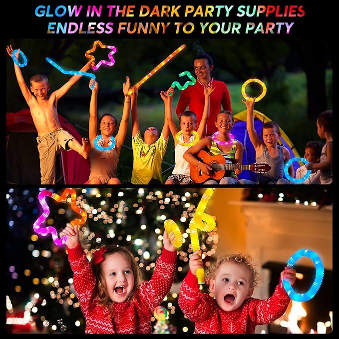 48 PCS Glow in The Dark Party Supplies, Light Up LED Pop Tubes, Glow Sticks Sensory Toys Birthday Party Favors for Kids, Light Up Toys Goodie Bag Stuffers Gifts Prize