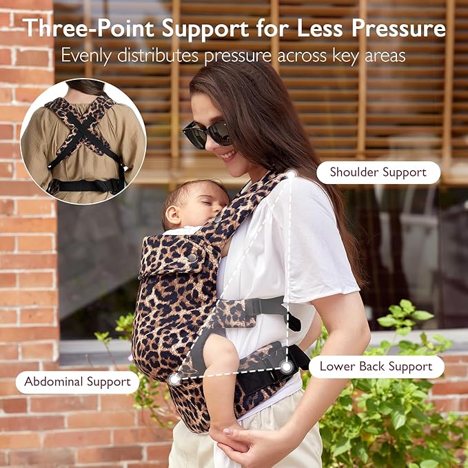 Momcozy Baby Carrier - Ergonomic, Cozy and Lightweight Carrier for 3-24 Months, Effortless to Put On, Ideal for Hands-Free Parenting, Enhanced Lumbar Support, Purehug for Infant to Toddler, Leopard