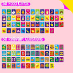 Food Flashcards, 50 Double-Sided Cards, Veggies, Fruits, Snacks, Desserts, Grain Cards Educational Learning Tools for Preschool and Toddlers Learning (2 Reclosable Rings Attached)