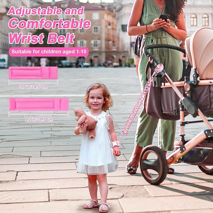 Accmor Anti Lost Wrist Link with Induction Lock, Upgraded Toddler Leash, Reflective Kids Wrist Leash for Baby, Child Walking Wristband Leashes with Magnetic Unlock Design for Girls, Rose (6.5ft)