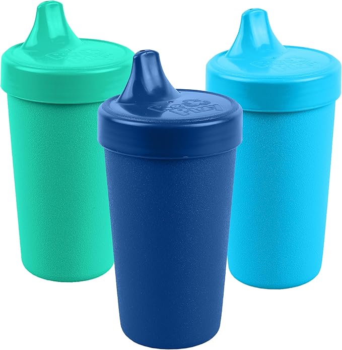 Re-Play Sippy Cups for Toddlers - 10 Oz. Reusable Spill Proof Cups for Kids, Dishwasher/Microwave Safe - Made in USA - Set of 3-3.13" x 6.25" - A True Blue