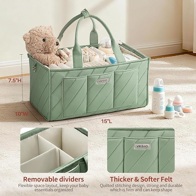 Baby Diaper Caddy - Nursery Storage Bin and Car Organizer for Diapers and Baby Wipes, Multi-Functional Organizer Baby Essentials, Baby Shower Gifts Basket