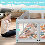 74" ×50" Large Baby Playpen, Baby Playard for Babies and Toddlers, Play Pens for Indoor & Outdoor, Sturdy Safety Play Yard with Soft Breathable Mesh, Anti-Fall, Grey (with MAT)