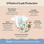 The Honest Company Clean Conscious Diapers for Delicate Skin | Up to 100% Leakproof | Hypoallergenic, Fragrance Free | Fall '25 Limited Edition Prints | Club Box, Size 5 (27+ lbs), 44 Count