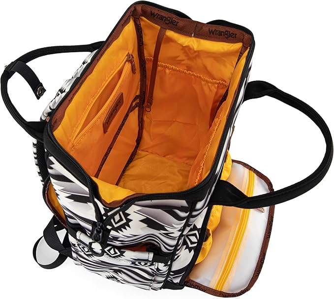 Wrangler Aztec Backpack Organized Daypack Travel Baby Bag with Stroller Strap and Side Bottle Pockets