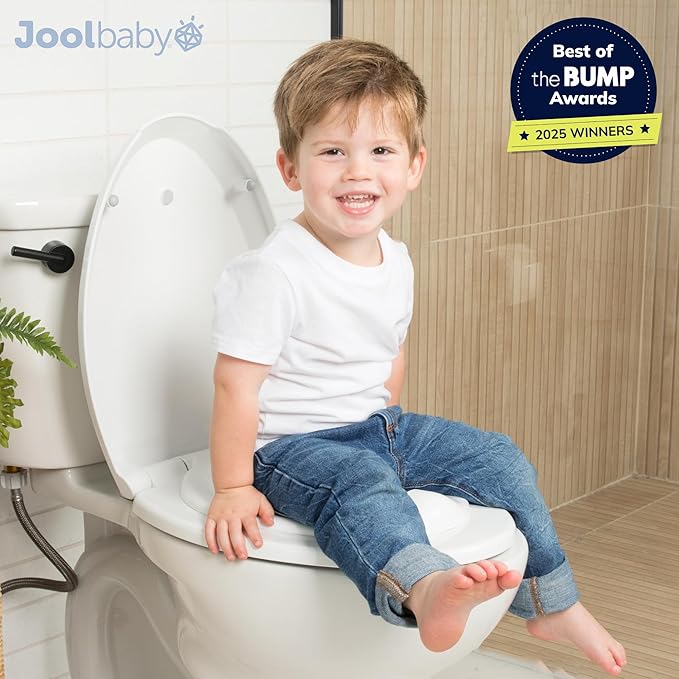 Quick Flip Toilet Seat with Built-in Potty & Splash Guard for Toddler Training, Slow Close - Jool Baby (Elongated)