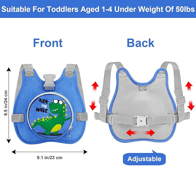 Accmor Toddler Safty Harness Leash + Reflective Anti Lost Wrist Link, Cute Dinosaur Kid Walking Harness with Leashes, Foldable Child Restraint Belt Pocket Tether Hold Baby Boy Close for Outdoor Travel
