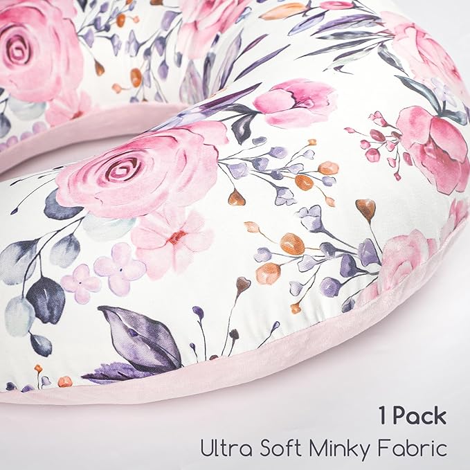 Nursing Pillow Cover 1 Pack, Minky Removable Nursing Pillowcase for Breastfeeding Pillows, Reversible Feeding Slipcover for Baby Boys/Girls, Super Soft Comfortable (Stylish Floral)